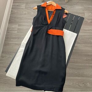 Size XS Xiangsha Black Orange Collar Sleeveless Black Dress
